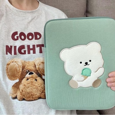 Korean Bamtoree Ice Bullying Green Bear Laptop Tablet Storage Bag Ins13 Inch 15 Inch 11