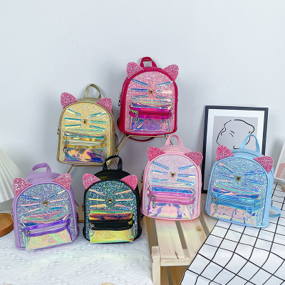 Children's Bag Cat Sequin Backpack Sample Customization OEM Processing Foreign Trade Wholesale