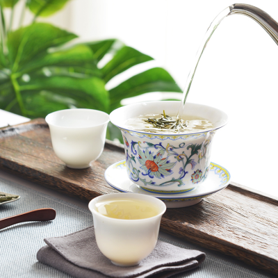 Huaguang Ceramic Tea Tureen Gaiwan Tureen Bone China Household Large Size Tea Brewing Bowl with Cover Anti-Scald National Color Tianzi