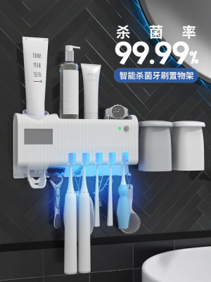 Household Disinfection Toothbrush Holder Toothbrush Sterilizer Wall-Mounted Punch-Free Bathroom Toothbrush Rack UV Sterilization