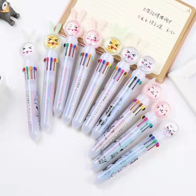 Creative Multi-Color Retractable Ballpoint Pen Cartoon Ten-Color Ballpoint Pen Sequins Color Mark Pen Cute Student Pen Wholesale