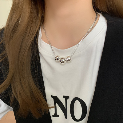 Twin Snake Bones Chain Multi-Ball Necklace Ins Women's 925 Sterling Silver Light Luxury Minority Design Sense Personalized Cold Style Clavicle Chain
