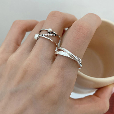 Korean Style Sterling Silver Open Index Finger Cross Double Ring Female Ins Trendy Special-Interest Design Affordable Luxury Fashion Personality Ring