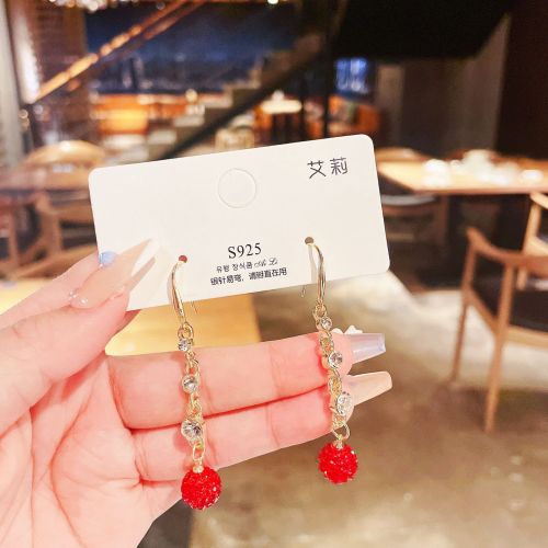 new popular online celebrity sansheng iii red earrings female fashion cute sweet rural natural all-match earrings