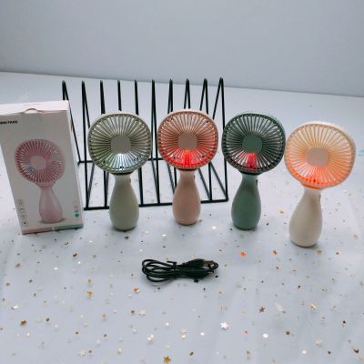 South Korea Handheld USB Rechargeable Electric Fan Portable Little Fan Small Portable Electric Fan with Small Night Lamp