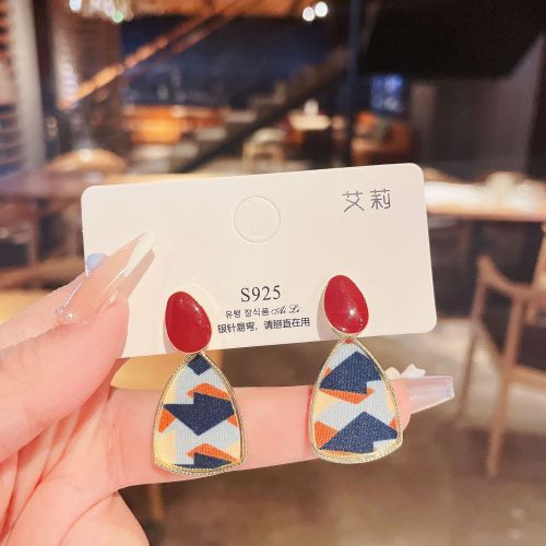 Korean Leopard Print Fabric Stitching Contrast Color Earrings Retro Hong Kong Style Elegant Drop Oil Earrings Personalized All-Match Earrings Earrings 