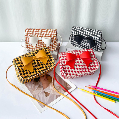 Foreign Trade Wholesale Korean Style Houndstooth Printed Square Bag 2021 Summer New Women's Personalized Bow One Shoulder Phone Bag