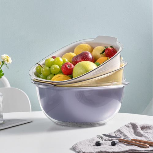 Double-Layer Hollow Fruit Basin Fruit Washing and Draining Basket Household Fruit Basket Large Fruit Plate Creative Kitchen vegetable Washing Basket