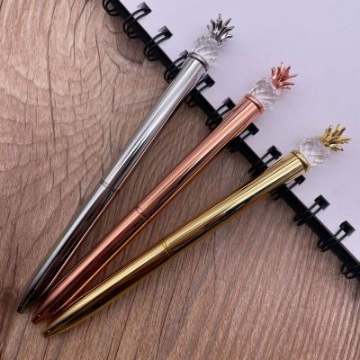 Metal Pen Factory Wholesale Crystal Pineapple Pen Metal Ball Point Pen Rotary Gift Advertising Marker