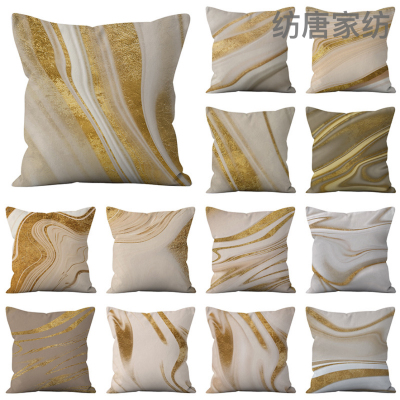 Modern Minimalist Nordic Style Marbling Pillow Cover Coffee Color Golden Edge Cotton Linen Printed Home Pillow Cushion Cover H