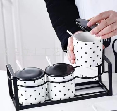 Gao Bo Decorated Home Black and White Simple Home Kitchen Ceramic Seasoning Jar Kitchen Cooking Seasoning Jar