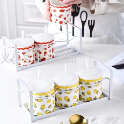 Gao Bo Decorated Home Fruit Fresh Pattern Home Kitchen Ceramic Seasoning Jar Kitchen Cooking Seasoning Jar