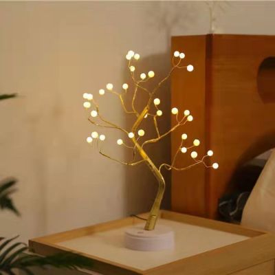 Creative Led Firefly Pearl Tree Lamp Starry USB Dual-Use Touch Gift Bedroom Christmas Decoration Small Night Lamp