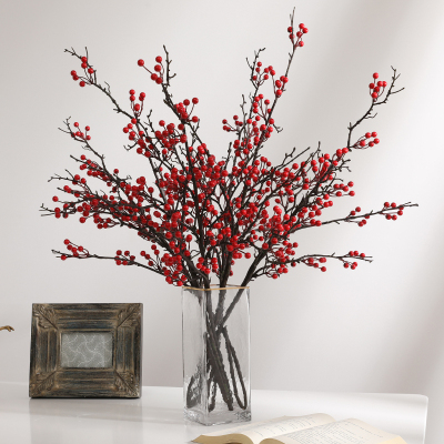 Hollyberry Berry Artificial Flower Long Branch Chinese Hawthorn Rich Fruit Fake Flower Modern Living Room Floor Decoration Ornaments