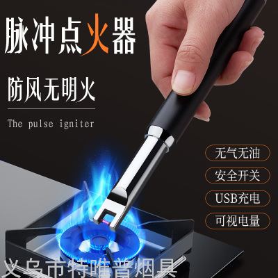 8009 Rechargeable Kitchen Burning Torch Metal Electric Arc Lighter Strip Pulse Cigarette Lighter with Power Display Hook