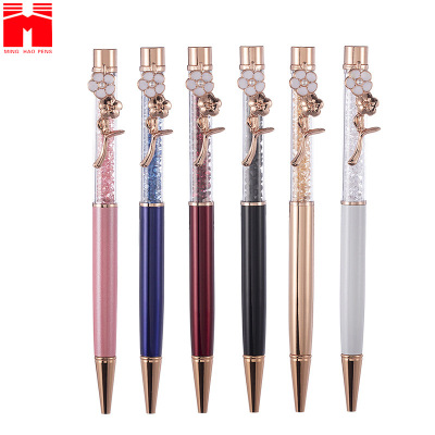Factory Wholesale Cherry Blossom Petal Hook Ballpoint Pen Creative Multicolor Crystal Pen Metal Gift Pen