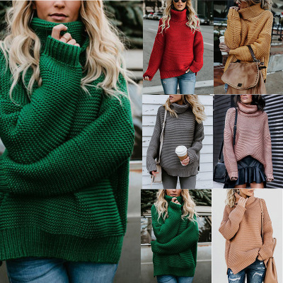 2020 Autumn and Winter New European and American Foreign Trade Knitwear Amazon Thick Thread Long Sleeve Turtleneck Pullover Women