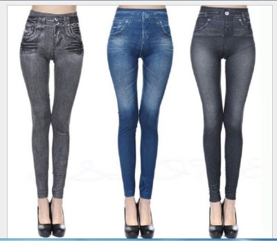 3 Color 8 Size TV Imitation Denim Leggings Women's Spring and Autumn High Waist Outerwear One-Piece Trousers Legging