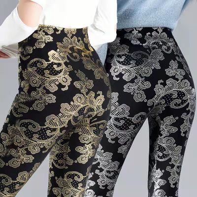 Autumn and Winter Fleece-Lined Thickened Fashion Printed Women's plus Size Outer Wear Leggings