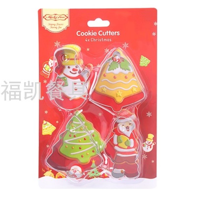 4pcs Stainless Steel DIY Christmas Tree Snowman Cookie Cutter Biscuit Cookie Mold Cake Embossing Tool Set