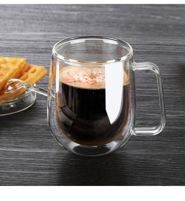 Creative Double Layer Glass Cup Wholesale Transparent with Handle Coffee Mark Cup Household Glass Wholesale