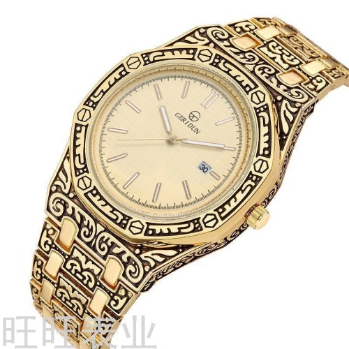 New Men‘s Waterproof Calendar Watch Vintage Carved Trend Steel Belt Men‘s Watch Fashion Personality Domineering Foreign Trade Watch 