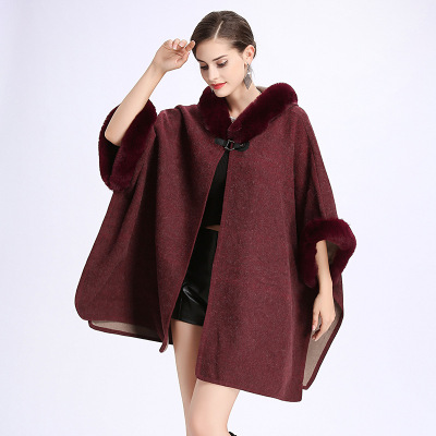 1108# European and American 2021 Autumn and Winter New Loose Hooded Knit Cardigan Shawl Knitted Shawl Cape Coat for Women