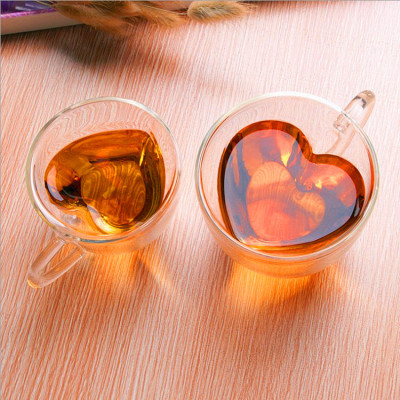 Double-Layer Cup Borosilicate with Handle Heart-Shaped Double-Layer Glass Teacup Water Cup