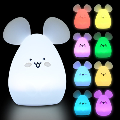 Cross-Border Hot Selling Cartoon Animal Mouse Silicone Night Lamp Bedside Atmosphere Light Colorful Color Changing Bedside Lamp USB Light