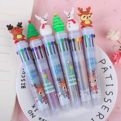 Cute Cartoon 10-Color Ballpoint Pen Student Press Type Color Pencil Multi-Functional Ten-Color in-One Retractable Ballpoint Pen