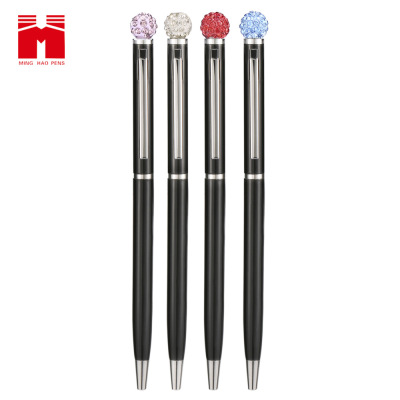 New Creative Multi-Color Rhinestone Ball Metal Ball Point Pen Student Gift Advertising Marker Cross-Border Hot Sale Signature Pen