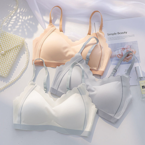 Contrast Color Literacy Seamless Latex Underwear Female Plain Skin without Steel Ring Push up Sports Sleep Vest One-Piece Bra Thin 