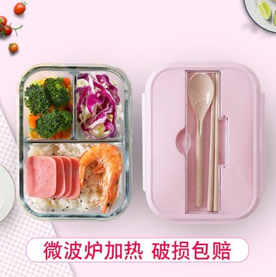 Factory Wholesale Microwave Oven Heating Glass Lunch Box Separated Freshness Bowl with Tableware Lunch Box Japanese Lunch Box