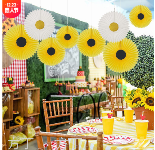 8 honeycomb paper fan flower decoration set sunflower theme party supplies paper fan flower background decoration