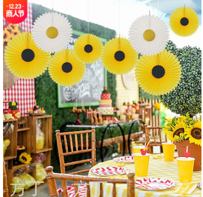 8 Honeycomb Paper Fan Flower Decoration Set Sunflower Theme Party Supplies Paper Fan Flower Background Decoration