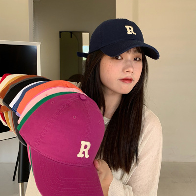 Women's Solid Color Letter Embroidered Baseball Cap Curved Brim Korean Style Simple All-Match Casual Soft Top Peaked Cap