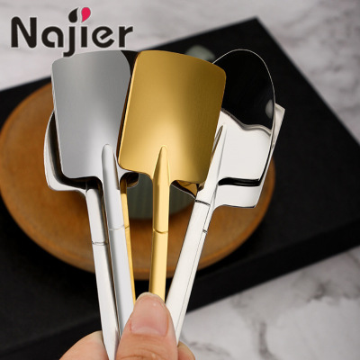 Factory Supplier 304 Stainless Steel Watermelon Spoon Creative Spade Dessert Spoon Coffee Watermelon Sharp Spoon Household Soup Spoon