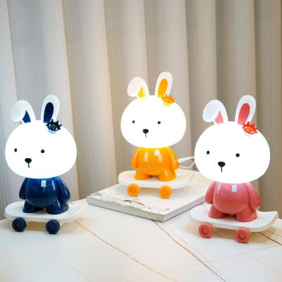 Cartoon Skateboard Rabbit Led Table Lamp Three-Gear Dimming Small Night Lamp Children's Bedroom Bedside Lamp Ambience Light Gifts