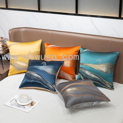 Modern light luxury sofa pillow cushion cover new Chinese villa model room Satin Jacquard pillow