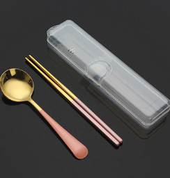 Lideshun Factory Direct Sales Stainless Steel Tableware 304 Material Spoon Chopsticks Set Creative Titanium-Plated Multi-Color Optional