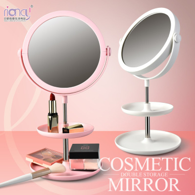 B0120 round Double Layer Storage Tray Makeup Mirror Cosmetic Mirror Princess Mirror Beauty Storage Mirror Desktop Bedside