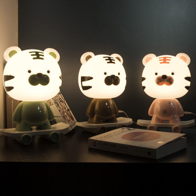 Skateboard Touch Small Night Lamp Three-Speed Dimming Calf Rabbit Cartoon Table Lamp Energy-Saving LED Touch Bedroom Bedside Lamp