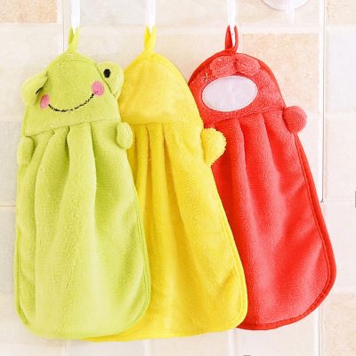 Cute Cartoon Coral Fleece Hand Towel Kitchen Hanging Absorbent Cloth Dishcloth Wholesale