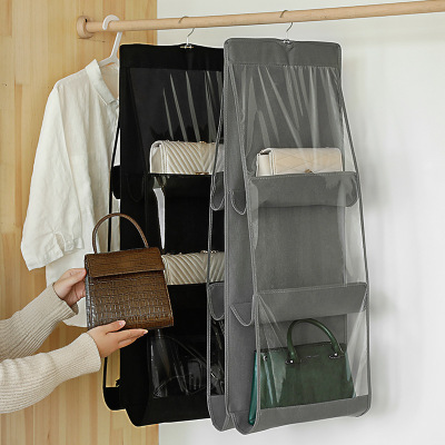Non-Woven Bag Hanging Handbag Hanging Storage Bag Home Double-Sided Six-Layer See-through Hanging Bag Dustproof Bag