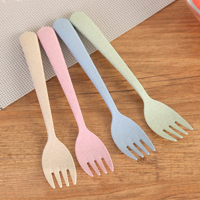 Wheat Straw Fork Creative Long Handle Fork Simple Color Plastic Fruit Fork Gift Fork