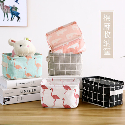 Printed Cotton and Linen with Handle Storage Basket Sundries Storage Basket Fabric Desktop Cosmetics Storage Box Storage Basket