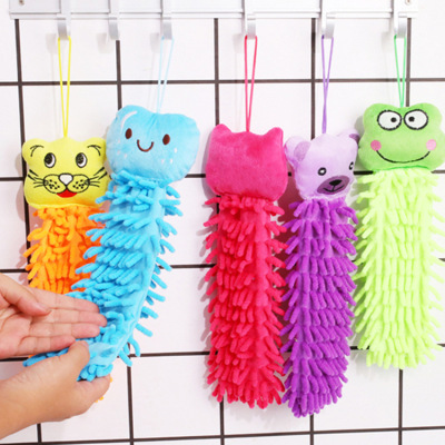 Cartoon Cute Animal Head Hand Towel Hanging Chenille Multi-Purpose Wiping Towel Rag Coral Dry Towel