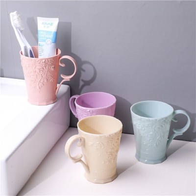 Plain Strip Handle Mouthwash Cup Couple Cup Plastic Carved Toothbrush Cup Washing Cup Tooth Cup Wholesale