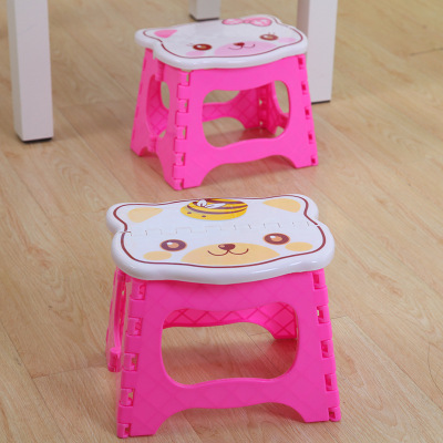 Portable Bathroom Folding Stool Plastic Cartoon Cat Head Stool Bathroom Stool Outdoor Fishing Chair Train Bench