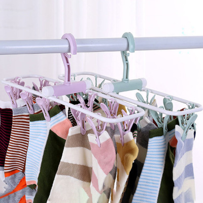 Multifunctional Windproof Folding Drying Rack 12 Clip Underwear Socks Drying Hanger Children's Plastic Drying Rack Stall